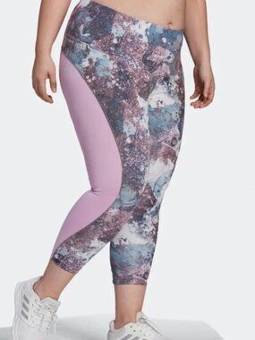 ADIDAS womens LEGGINGS workout YOGA purple AEROREADY prime green SIZE 3X
